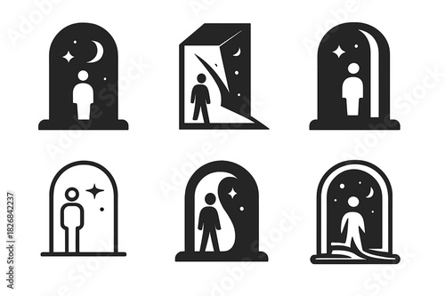 Multiverse Exploration Icons. Exploring parallel universes and the multiverse. Icon set. Set Logo of exploring parallel universes and the multiverse: Portal