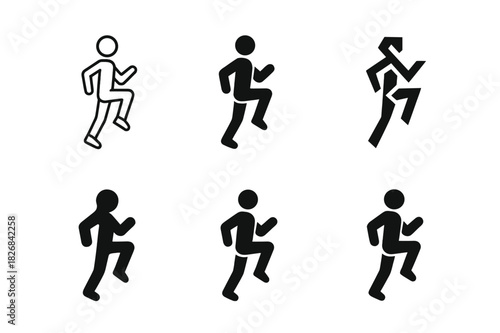 High Knees Icon Set. high knees exercise. Icon set. Set Logo of high knees exercise: person running in place with knees raised. harmonious logo variations of