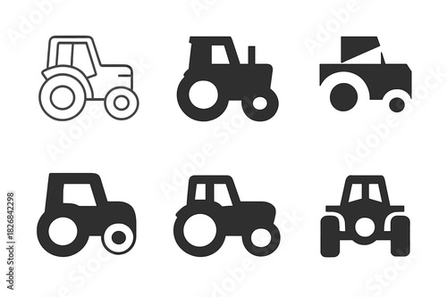 Tractor Logo Variations. Tractor. Icon set. Set Logo of Tractor: Farm Tractor. harmonious logo variations of the same emblematic concept, each with different