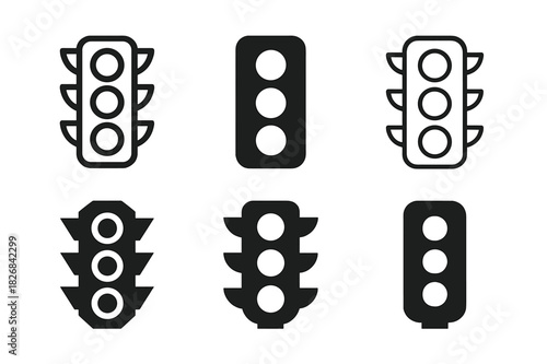 Traffic Light Logos. Traffic. Icon set. Set Logo of Traffic: traffic light signal. harmonious logo variations of the same emblematic concept, each with