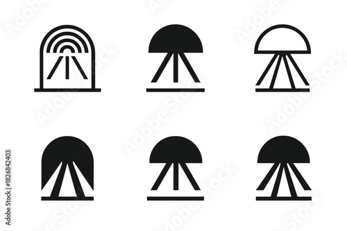 Art Installation Logos. Art installation events. Icon set. Set Logo of art installation events: modern sculpture. harmonious logo variations of the same