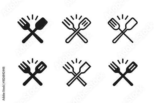 Cooking Logo Harmony. Cooking together with friends. Icon set. Set Logo of cooking: clinking utensils. harmonious logo variations of the same emblematic