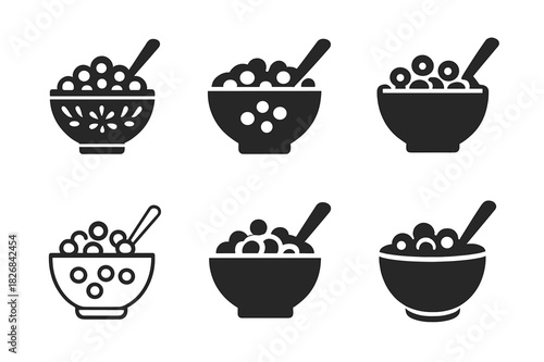 Harmonious Bowl Logos. Bowl. Icon set. Set Logo of bowl: cereal bowl. harmonious logo variations of the same emblematic concept, each with different artistic