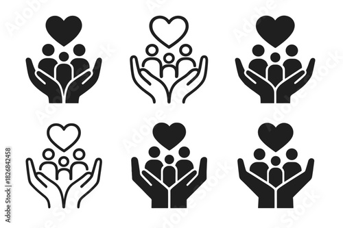 Shared Responsibilities Icons. Love and bonding through shared responsibilities (family, work). Icon set. Set Logo of love and bonding through shared