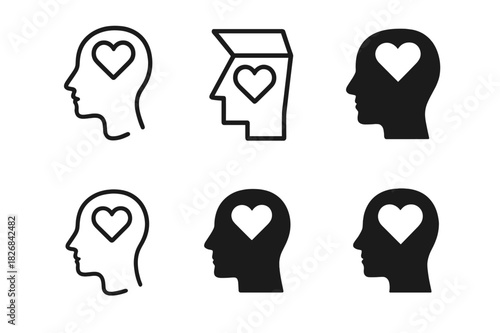 Mental Health Logos. mental health. Icon set. Set Logo of mental health: open mind. harmonious logo variations of the same emblematic concept, each with