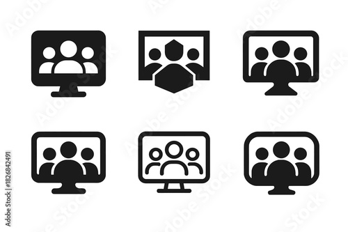 Virtual Team Emblems. Virtual team body language. Icon set. Set Logo of virtual communication: group chat expression. harmonious logo variations of the same