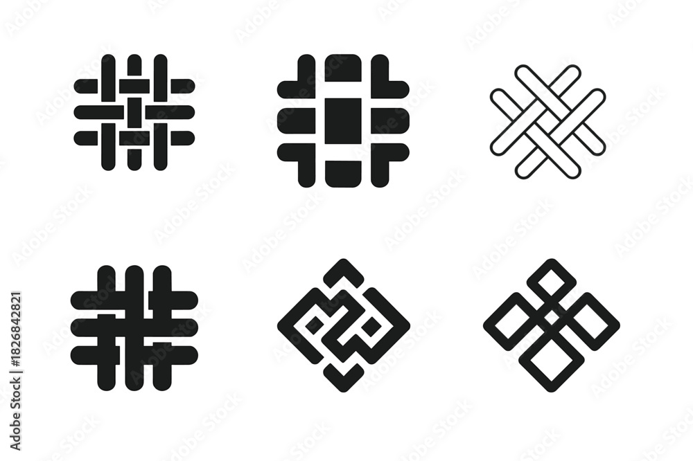 Obraz premium Woven Logo Variations. Texture. Icon set. Set Logo of Texture: Woven Threads. harmonious logo variations of the same emblematic concept (Stylized detail,