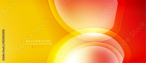 Bright gradient background. Overlapping curved shapes create dynamic visual effect. Yellow, orange, red hues dominate composition. Modern design element.