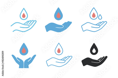 Menstrual Hygiene Icons. Menstrual hygiene management. Icon set. Set Logo of Menstrual hygiene management: Washing hands symbol. harmonious logo variations of