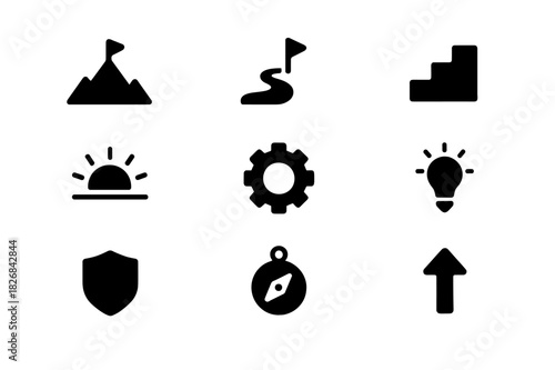 Overcoming Challenges Icons. Person overcoming challenges. Icon set. Set Logo of Person overcoming challenges: Stairs to star. harmonious logo variations of