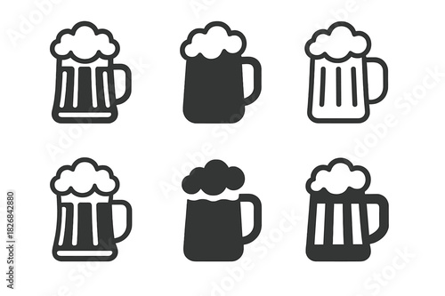 Beer Mug Logos. Beer mug. Icon set. Set Logo of beer mug: craft brewery emblem. harmonious logo variations of the same emblematic concept, each with different
