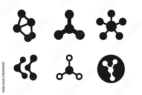 Molecule Icon Set. Molecules. Icon set. Set Logo of molecules: 3D carbon structure. harmonious logo variations of the same emblematic concept, each with