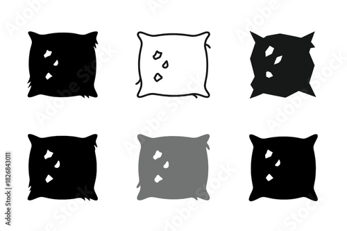 Ragged Pillow Logos. Ragged pillow. Icon set. Set Logo of ragged pillow: deformed worn cushion. harmonious logo variations of the same emblematic concept, each