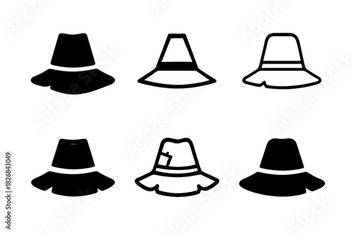 Scarecrow Hat Icons. Scarecrow Hat. Icon set. Set Logo of Scarecrow Hat: Bent Hat. harmonious logo variations of the same emblematic concept
