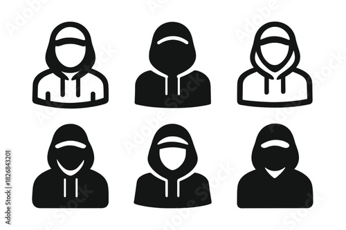 Hoodie Icon Variants. Wearing hoodie. Icon set. Set Logo of wearing hoodie: person with hoodie and cap. harmonious logo variations of the same emblematic