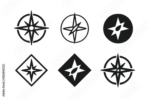 Travel Gear Logos. travel gear. Icon set. Set Logo of travel gear: hiking boots. harmonious logo variations of the same emblematic concept, each with different