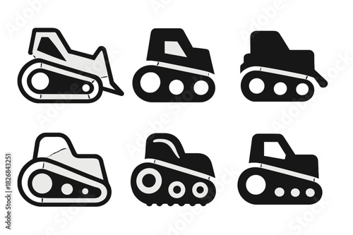 Bulldozer Logo Set. Bulldozer. Icon set. Set Logo of bulldozer: bulldozer tracks close-up. harmonious logo variations of the same emblematic concept (Abstract