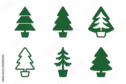 Holiday Floral Icons. holiday-themed floral arrangements for tables. Icon set. Set Logo of holiday-themed floral arrangements for tables: mini pine tree table