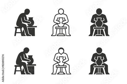 Artistic Craft Logos. Mastering a craft or artistic skill. Icon set. Set Logo of artistic mastery: pottery wheel creation. harmonious logo variations of the