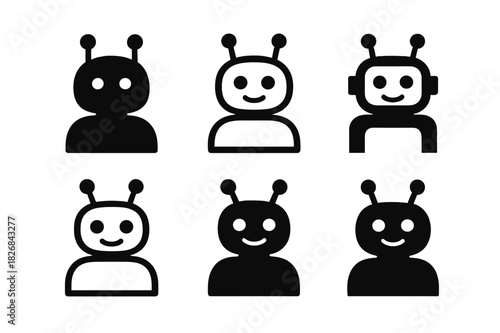 AI Integration Logos. AI integration in everyday life (smart homes, autonomous cars). Icon set. Set Logo of AI integration: robot assistant. harmonious logo