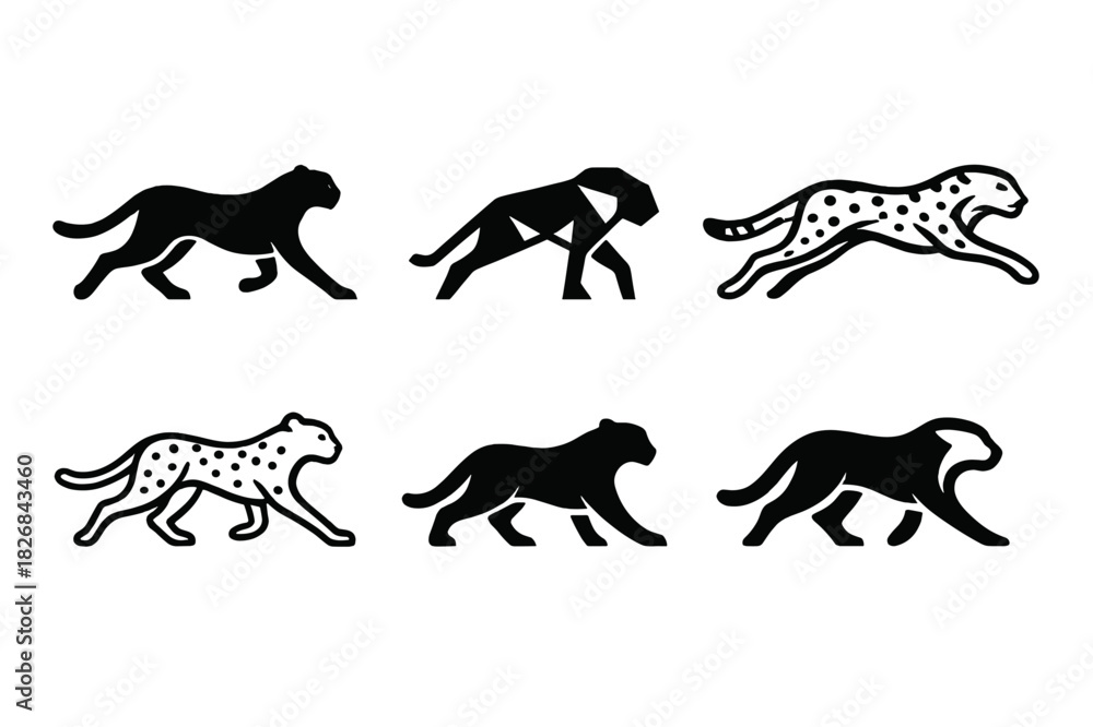 Obraz premium Savanna Animal Logos. savanna animals. Icon set. Set Logo of savanna animals: zebra. harmonious logo variations of the same emblematic concept, each with