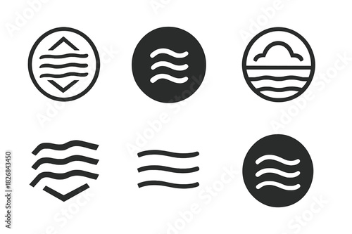 Morning Fog Icons. Morning Fog. Icon set. Set Logo of morning fog: haze line icon. harmonious logo variations of the same emblematic concept, each with