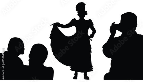 Silhouette of dancer performing for audience and photographer taking pic