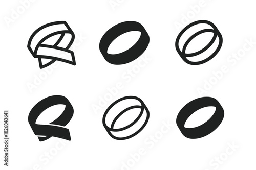 Wristband Logo Icons. Wristbands. Icon set. Set Logo of wristbands: charity awareness band. harmonious logo variations of the same emblematic concept, each