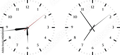 Vintage and modern clock faces with Roman numerals and retro hands. Blank clock dial with hours, minutes, and seconds hands. Victorian clock dial with hands. Roman and modern numbers. 