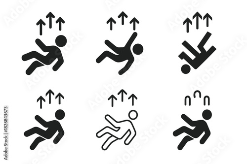 Zero-Gravity Icons. Weightlessness. Icon set. Set Logo of weightlessness: Zero-g icon with upward arrows. harmonious logo variations of the same emblematic