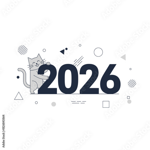 Happy New Year 2026: Minimalist Cat Design