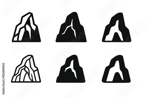 Rocky Cliff Logos. rocky cliffs. Icon set. Set Logo of rocky cliffs: sea cliff arch. harmonious logo variations of the same emblematic concept, each with