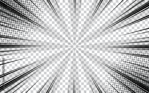 Monochrome concentrated lines of manga comics. Flat vector illustration.