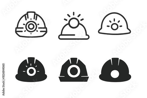 Safety Helmet Icons. safety helmet. Icon set. Set Logo of safety helmet: helmet with light. harmonious logo variations of the same emblematic concept, each