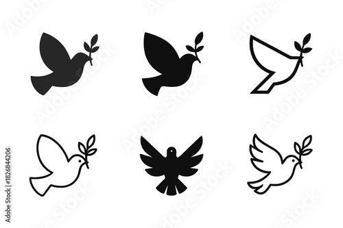 Harmonious Religious Symbols. The role of religion in shaping cultures. Icon set. Set Logo of religion and culture: dove of peace. harmonious logo variations