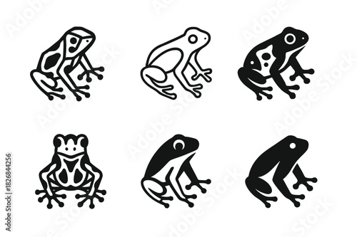 Poison Dart Frog Logos. Rainforest animals. Icon set. Set Logo of poison dart frog. harmonious logo variations of the same emblematic concept (Abstract
