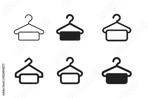 Custom Fashion Icons. Personalized fashion and custom clothing. Icon set. Set Logo of personalized fashion and custom clothing: hanger with customizable name