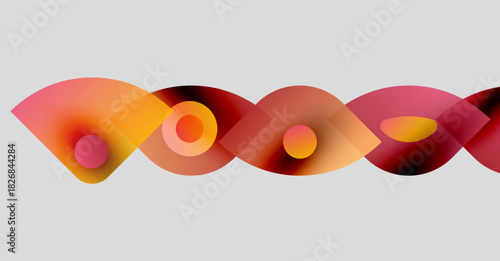 Abstract shapes overlap, creating flowing pattern. Warm colors dominate design, evoking energy, movement. Simple background enhances visual impact.