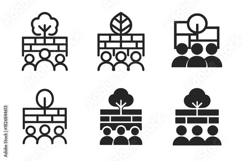 Creative Community Wall Logos. Outdoor mural. Icon set. Set Logo of outdoor mural: creative community wall. harmonious logo variations of the same emblematic