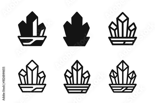 Fossil Icon Set. Fossils and geological history of nature. Icon set. Set Logo of fossils and geology: crystal formation. harmonious logo variations of the same