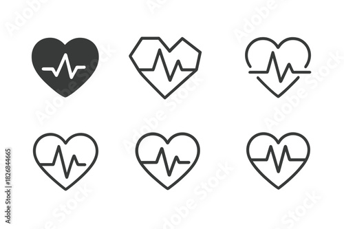 Fitness Logo Variations. Fitness. Icon set. Set Logo of fitness: heart rate monitor symbol. harmonious logo variations of the same emblematic concept, each