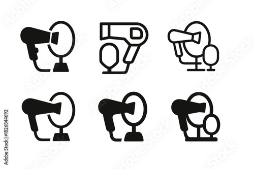 Grooming Service Icons. beauty and grooming services. Icon set. Set Logo of beauty and grooming services: hair dryer and mirror. harmonious logo variations of