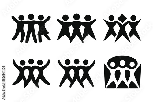 Diverse Dance Logos. Dance group performances and ensembles. Icon set. Set Logo of dance group: abstract ensemble icon. harmonious logo variations of the same