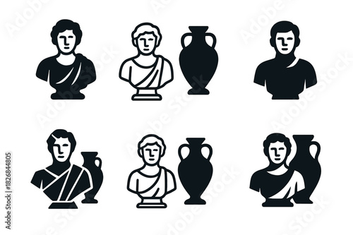 Heritage Icon Set. Cultural heritage sites. Icon set. Set Logo of cultural heritage sites: ancient sculpture and artifact. harmonious logo variations of the
