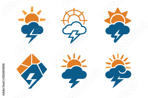 Surreal Climate Logos. Climate change visualizations in surreal art. Icon set. Set Logo of climate change visualizations in surreal art: melting clouds over