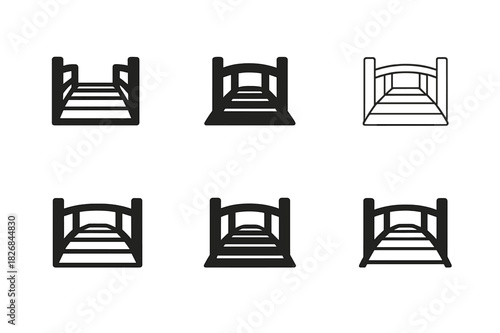 Garden Path Icon Set. Garden path. Icon set. Set Logo of garden path: wooden bridge walkway. harmonious logo variations of the same emblematic concept, each