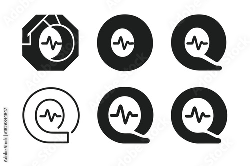 CT Scan Logo Collection. ct scan. Icon set. Set Logo of ct scan: scan ring with waveform. harmonious logo variations of the same emblematic concept, each with