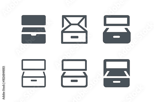 Home Storage Icons. Creating custom-designed home storage solutions. Icon set. Set Logo of creating custom-designed home storage solutions: sliding drawer.