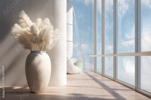 Elegant Vase With Pampas Grass in a Bright, Modern Interior Space