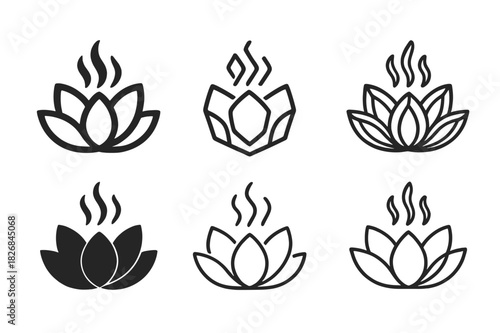Aromatherapy Logo Collection. Aromatherapy. Icon set. Set Logo of aromatherapy: lotus flower and aroma lines. harmonious logo variations of the same emblematic